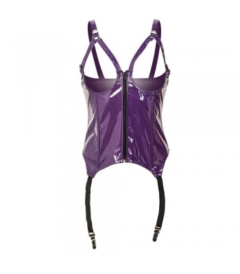 Women Open Cupped PVC Purple Basque Corset 